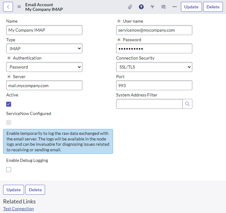 Screenshot of a new email account